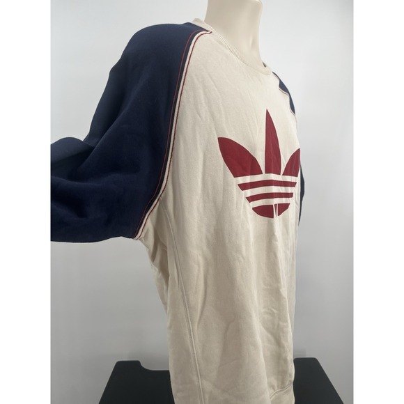 Adidas Originals Trefoil Raglan Crewneck Sweatshirt Oatmeal Navy Red Men's Large - Picture 7 of 16